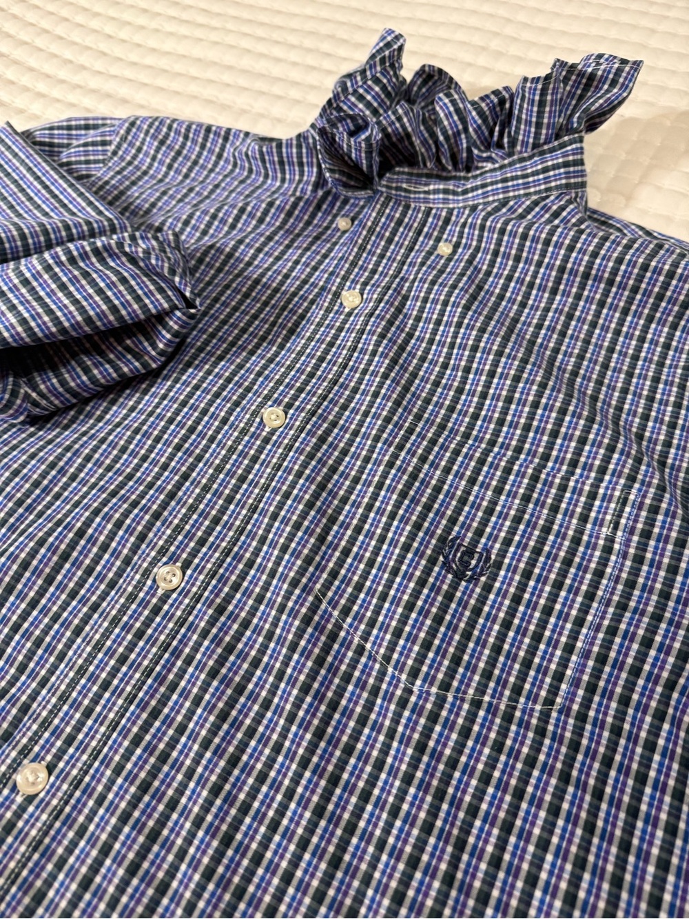 Upcycled Chaps Mens Plaid Button-Down Shirt in Blue, Purple and White - Picture 8 of 11